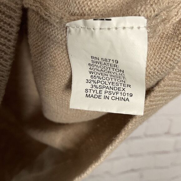 Notations Sweater Women’s MP Knit Beige Faux Collar Cuff Owl Knit Pullover - Picture 6 of 11